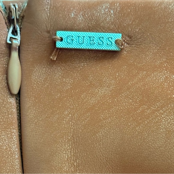 GUESS Faux Leather Mini Skirt Burnt Orange Rust Asymmetrical Hem Size S - Picture 6 of 6